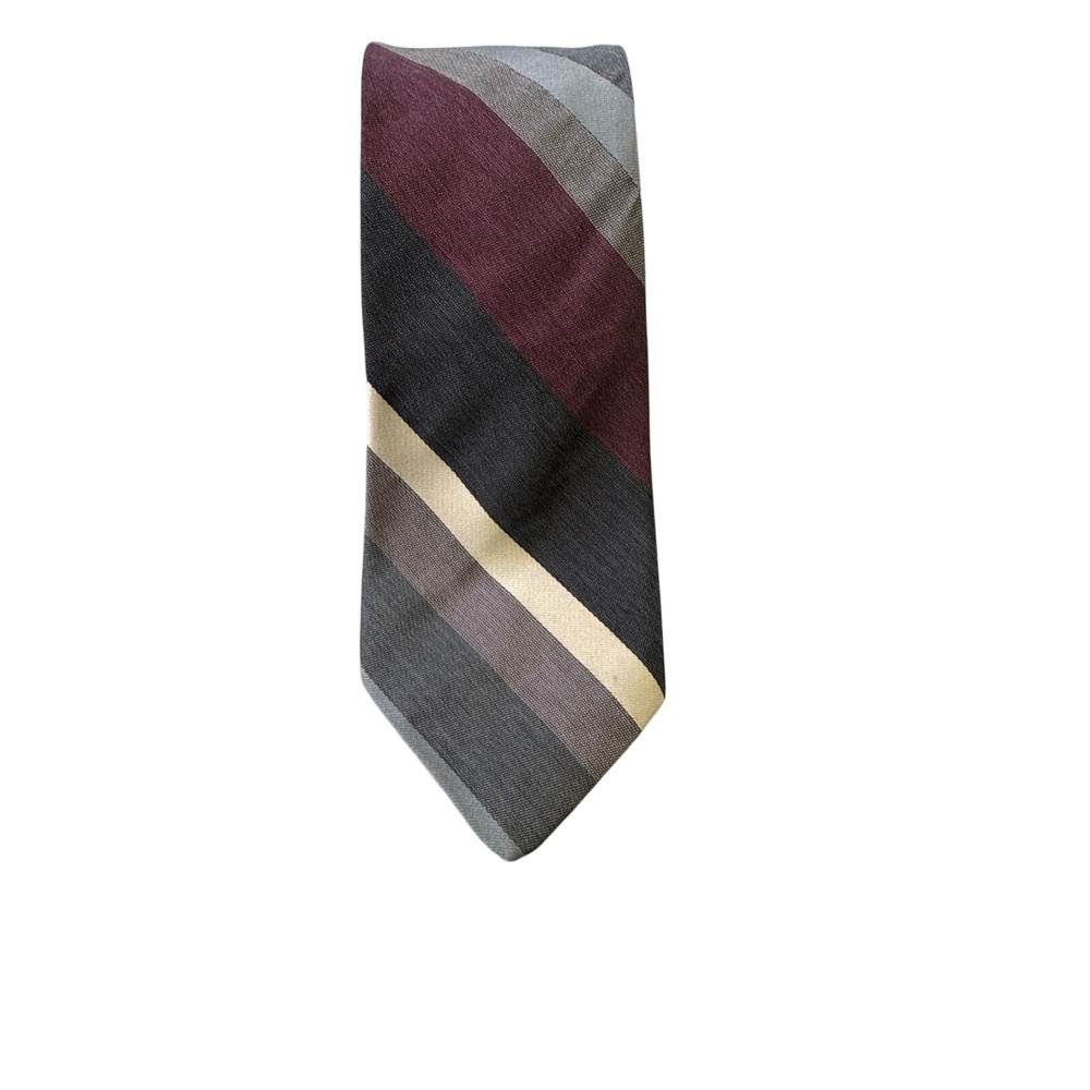 Johnny Carson Mens Vintage Striped Necktie Burgundy Gray Cream Made in USA‎